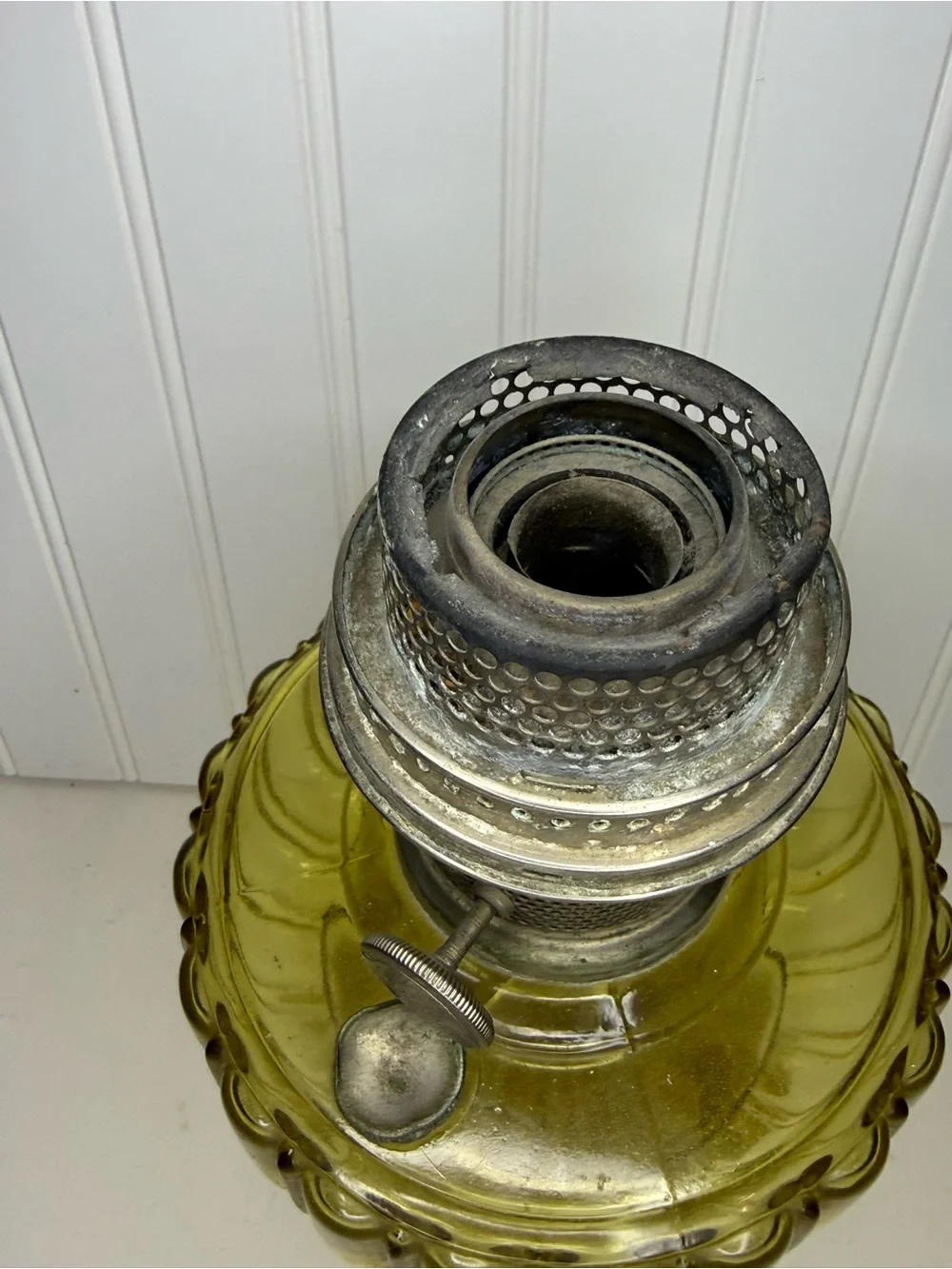Yellow Pressed-Glass Pedestal Oil Lamp - Decorative Lantern Accent